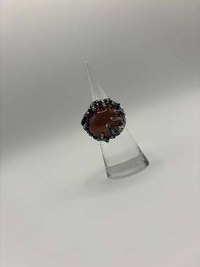 1970s Pal Kepenyes Abstract Silver Stone Ring Mexico For Sale at